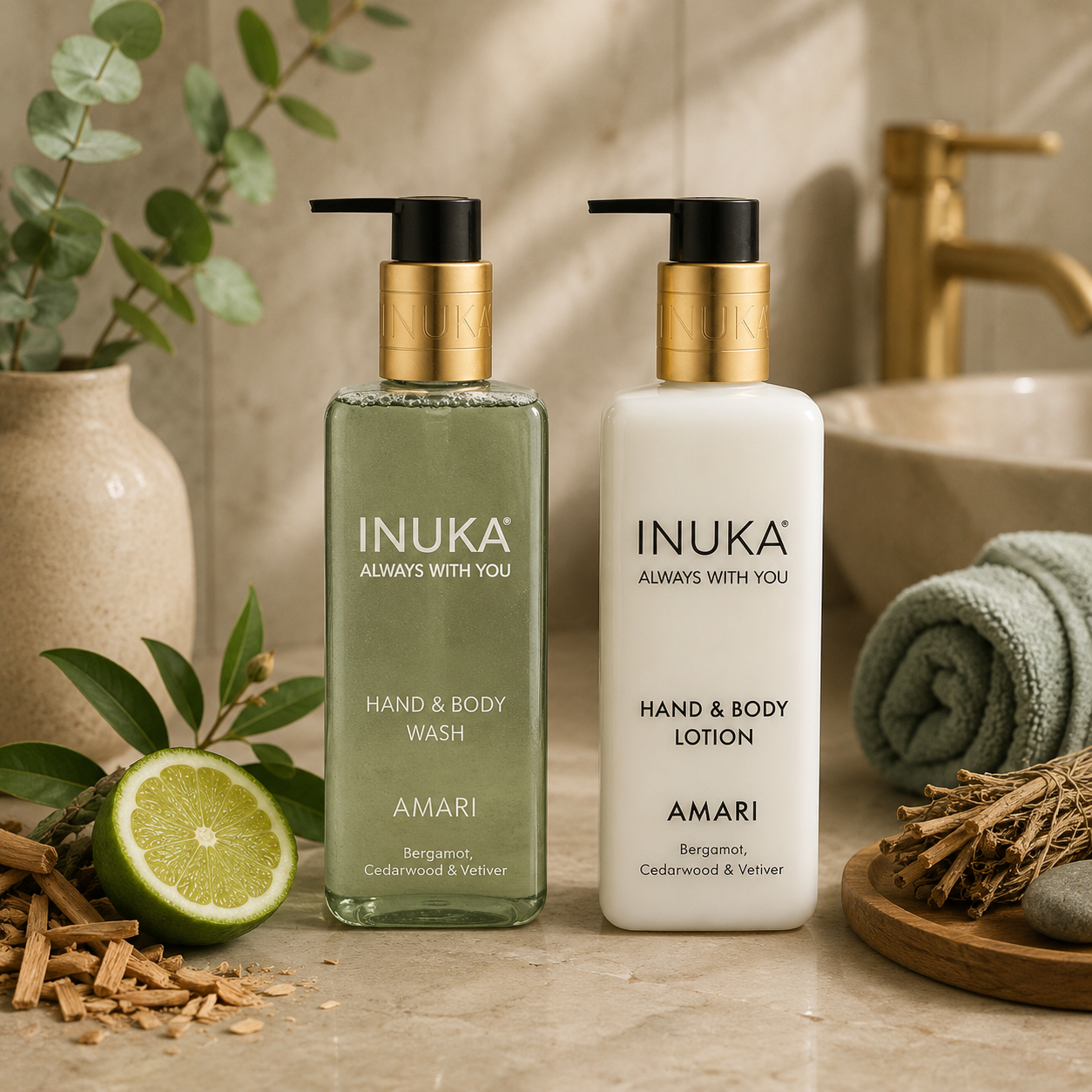 Inuka Luxury 2 x 300ml Hand & Body Wash and Lotion - Amari